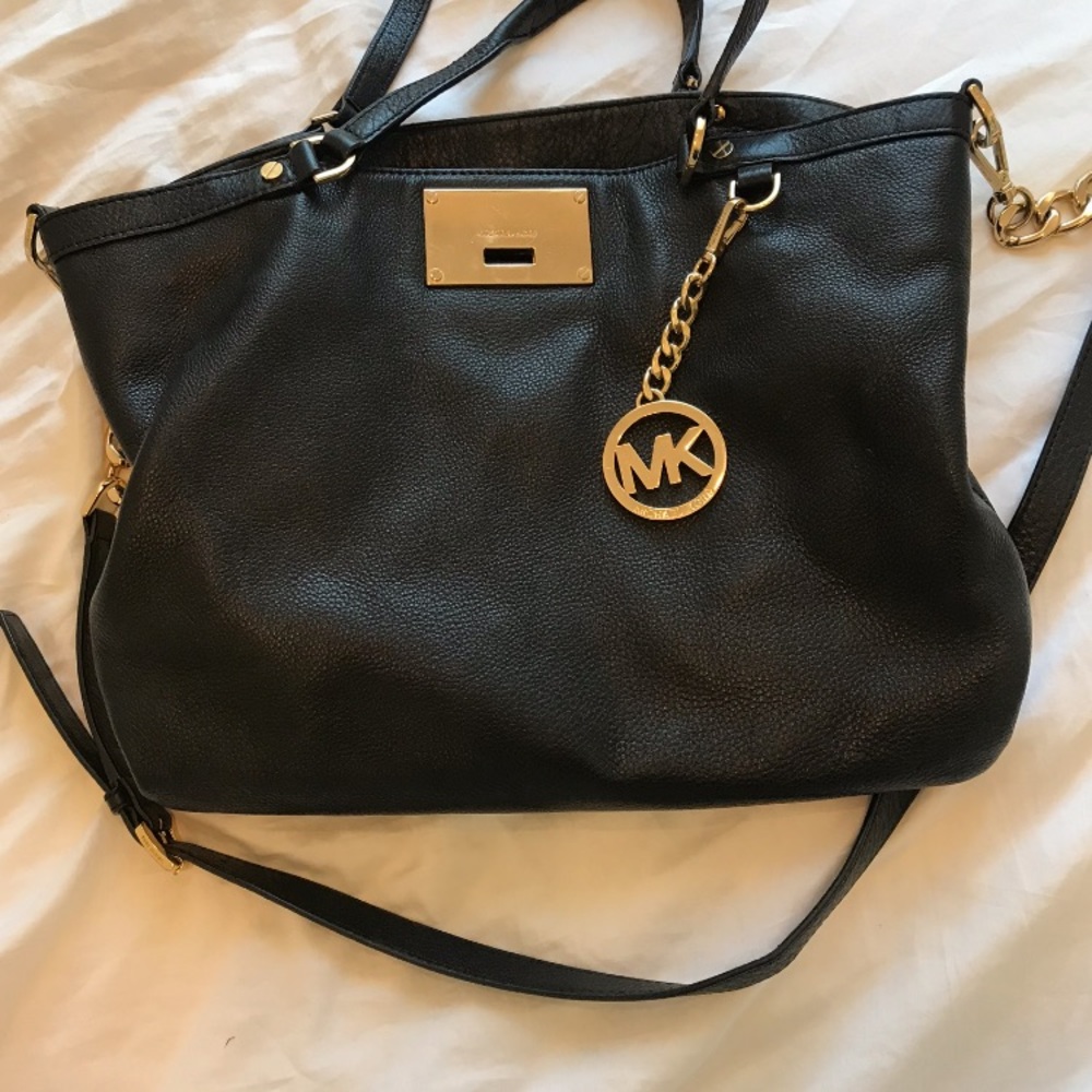 Michael Kors Black and Gold Leather Handbag